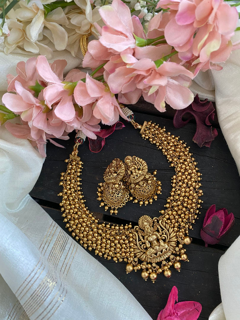 Gold Look alike Lakshmi Pendant Choker-Ghungroos -G2830