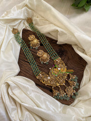 Pastel Green Bead Jadau Kundan Pendant Mala -Lakshmi-J1644