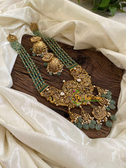 Pastel Green Bead Jadau Kundan Pendant Mala -Lakshmi-J1644