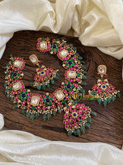 Precious Jadau Kundan Short Neckpiece-Green Beads -J1617