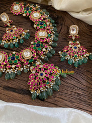 Precious Jadau Kundan Short Neckpiece-Green Beads -J1617