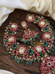 Precious Jadau Kundan Short Neckpiece-Green Beads -J1617