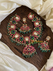 Precious Jadau Kundan Short Neckpiece-Green Beads -J1617