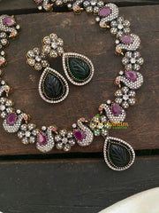 Victorian Diamond Pendant Short Neckpiece -Emerald Green-VV387