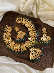 Precious Jadau Kundan Short Neckpiece-Green Beads -J1617