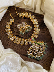 Precious Jadau Kundan Short Neckpiece-Pastel Green BeadsBeads -J1610