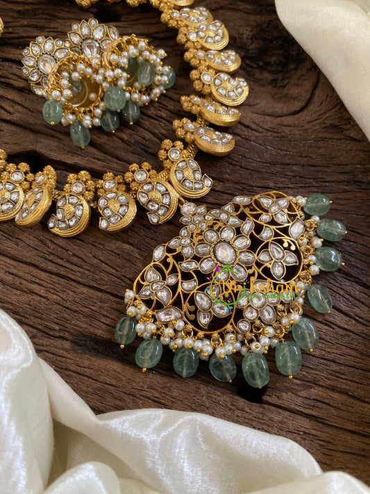 Precious Jadau Kundan Short Neckpiece-Pastel Green BeadsBeads -J1610