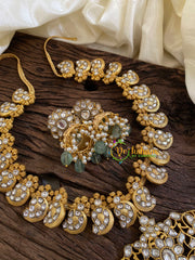 Precious Jadau Kundan Short Neckpiece-Pastel Green BeadsBeads -J1610