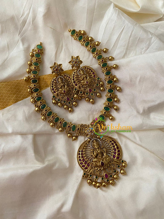 Gold Look Alike Lakshmi Short Neckpiece -Gold Bead-G8856