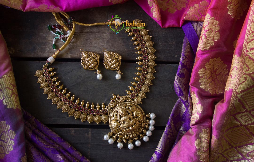 Lakshmi Pendant Choker gold look alike with pearls-G686