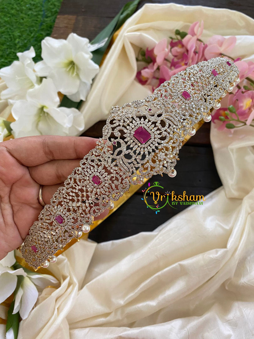 Exquisite Bridal American Diamond Hipbelt -Pink 5 Stone-G5666