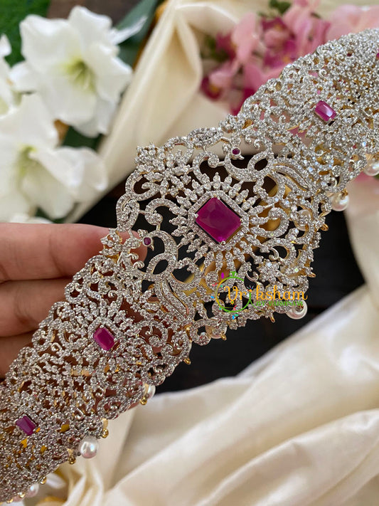 Exquisite Bridal American Diamond Hipbelt -Pink 5 Stone-G5666