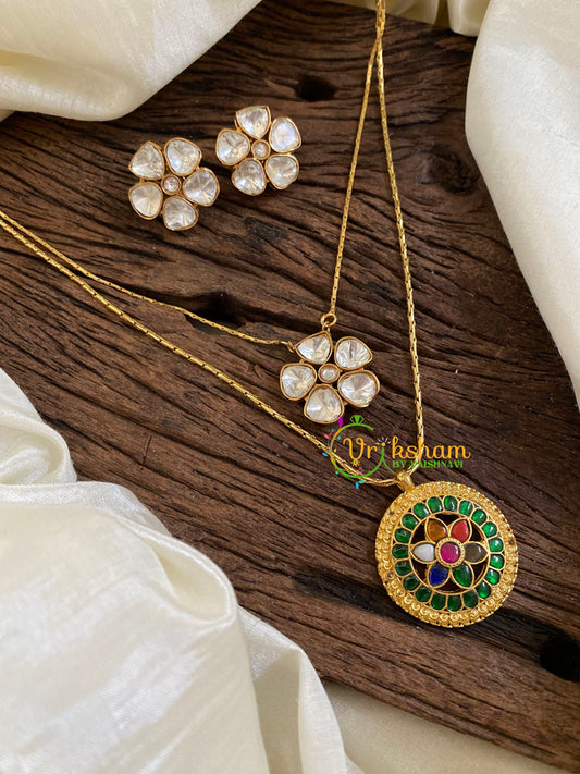 Layered Jadau Kundan Pendant Chain Neckpiece-J1711