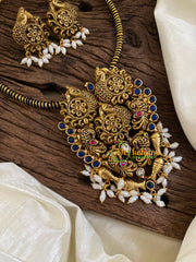 Precious Jadau Kundan Statement Brass Neckpiece-Guttapusalu pearls-J1611