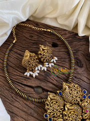 Precious Jadau Kundan Statement Brass Neckpiece-Guttapusalu pearls-J1611