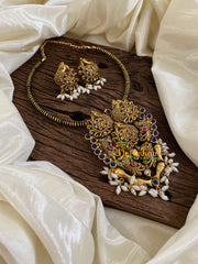 Precious Jadau Kundan Statement Brass Neckpiece-Guttapusalu pearls-J1611