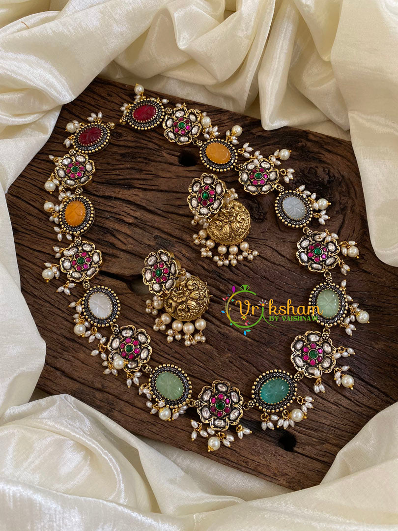 Precious Jadau Kundan Navrathna Short Neckpiece-J1613