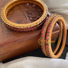 Single Line Red Kundan Bangle-Glossy-Silk Thread Bangles-G3595