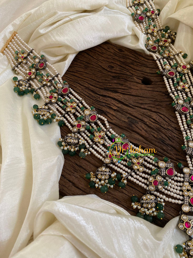 Unique Multilayer Bead Jadau Kundan Pendant Mala -J1671