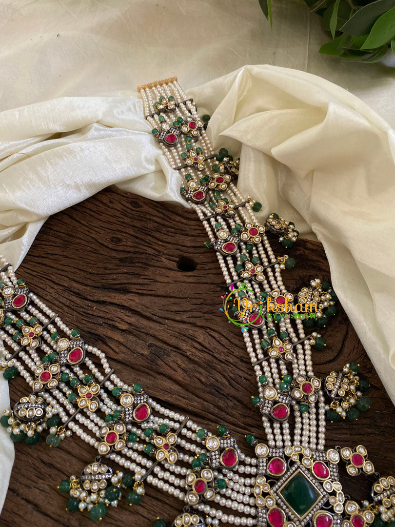 Unique Multilayer Bead Jadau Kundan Pendant Mala -J1671