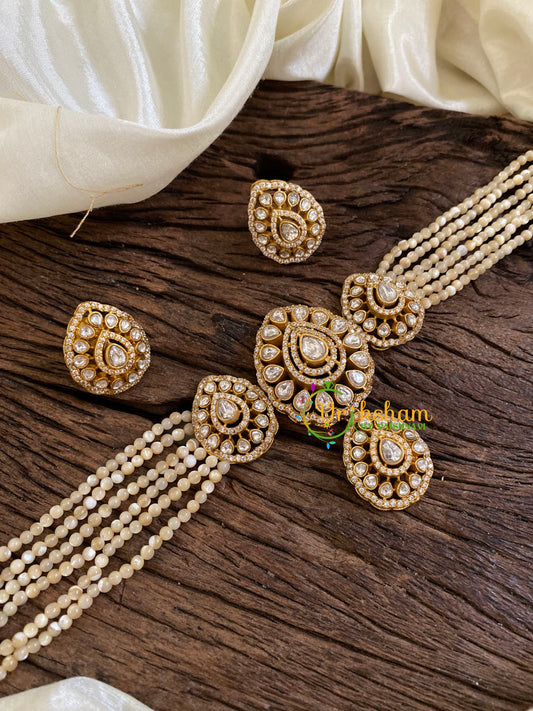 Precious Jadau Kundan Mossanite Choker Short Neckpiece -J1680