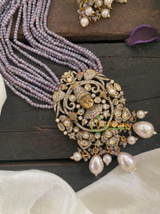 Lavender Bead Victorian Diamond Temple Neckpiece-Vishnu-VV476