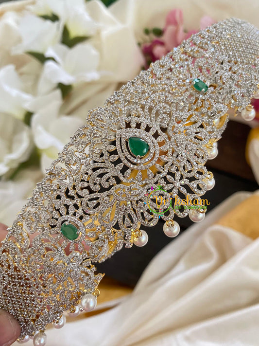 Exquisite Bridal American Diamond Hipbelt - Green stone-G5672