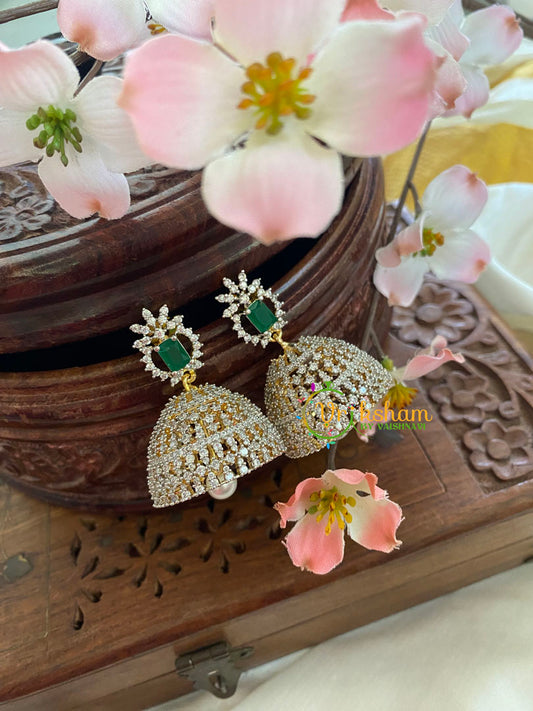 American Diamond Jhumkas -Flora-Green -G5683