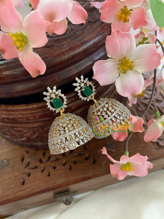 American Diamond Jhumkas -Flora-Green -G5683