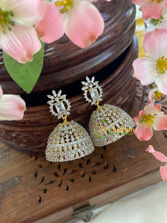 American Diamond Jhumkas-Flora-White -G5689