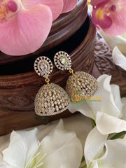 American Diamond Jhumkas-Oval-White -G5690