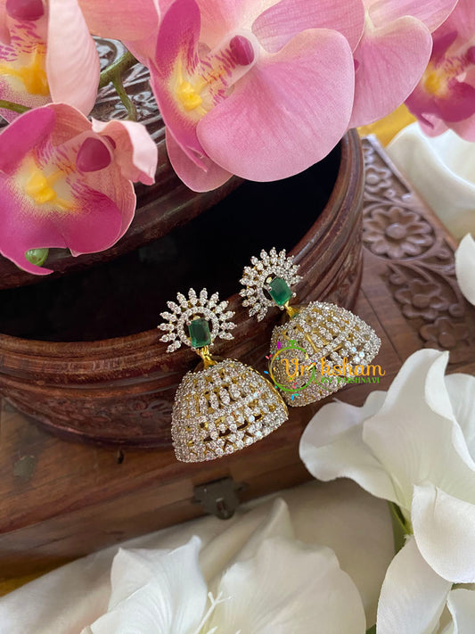 American Diamond Jhumkas -Sun-Green -G5684