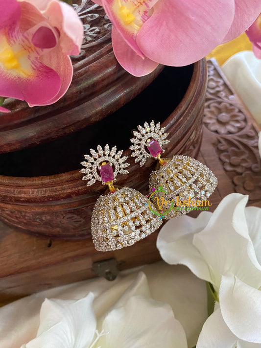 American Diamond Jhumkas -Sun-Red-G5691