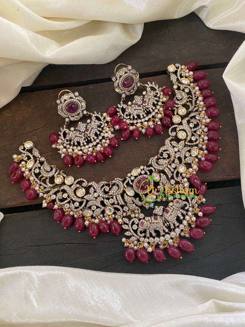 Red Victorian Diamond Choker Short Neckpiece -VV465