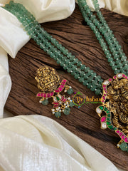 Green Bead Jadau Kundan Pendant Mala -Lakshmi-J1647