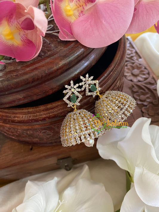 American Diamond Jhumkas -Dice-Green-G5686