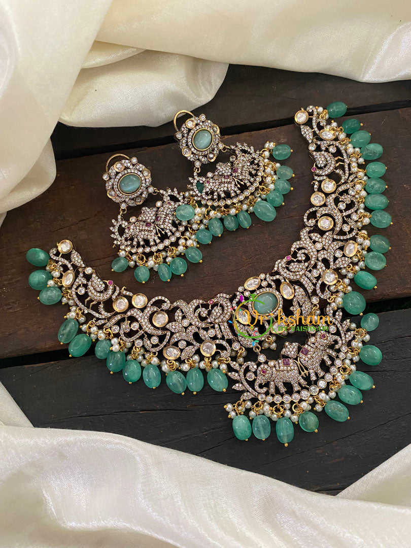 Pastel Green Victorian Diamond Choker Short Neckpiece -VV463