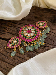 Precious Jadau Kundan High Neck Choker -Pastel Green Bead-J1410