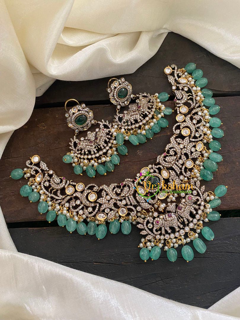 Green Victorian Diamond Choker Short Neckpiece -VV464