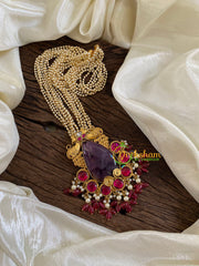 Multilayered Bead Jadau Kundan Pendant Mala -Tilak-Purple Stone-J1697