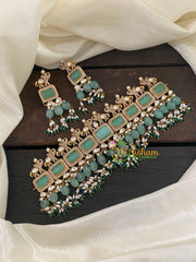 Teal Blue Victorian Diamond High Neck Choker-VV445