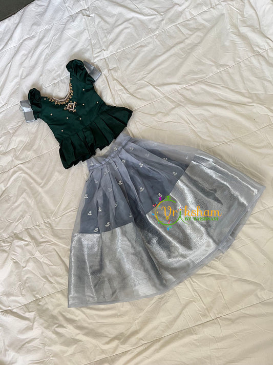 Forest Green with Silver Grey Indian Traditional Girls Lehenga-VS1810