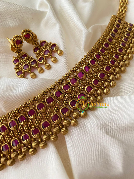 Premium Gold Look Alike Red Ad Stone Short Neckpiece -G8861