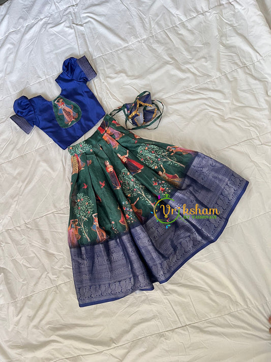 Blue Green Pichwai Indian Traditional Girls Lehenga-VS1817