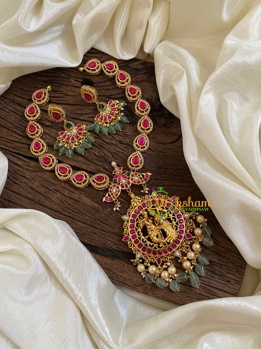 Precious Jadau Kundan Short Neckpiece-Krishna Radha Pendant -J1630