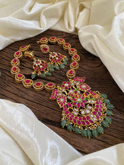 Precious Jadau Kundan Short Neckpiece-Pastel Green Beads -J1629