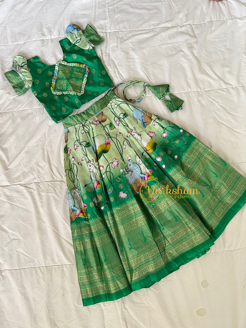 Green Pichwai Indian Traditional Girls Lehenga-VS1795