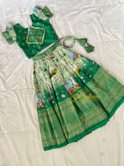 Green Pichwai Indian Traditional Girls Lehenga-VS1795