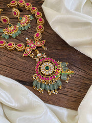 Precious Jadau Kundan Short Neckpiece-Pastel Green Beads -J1626