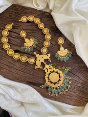 Precious Jadau Kundan Short Neckpiece-Pastel Green Beads -J1626